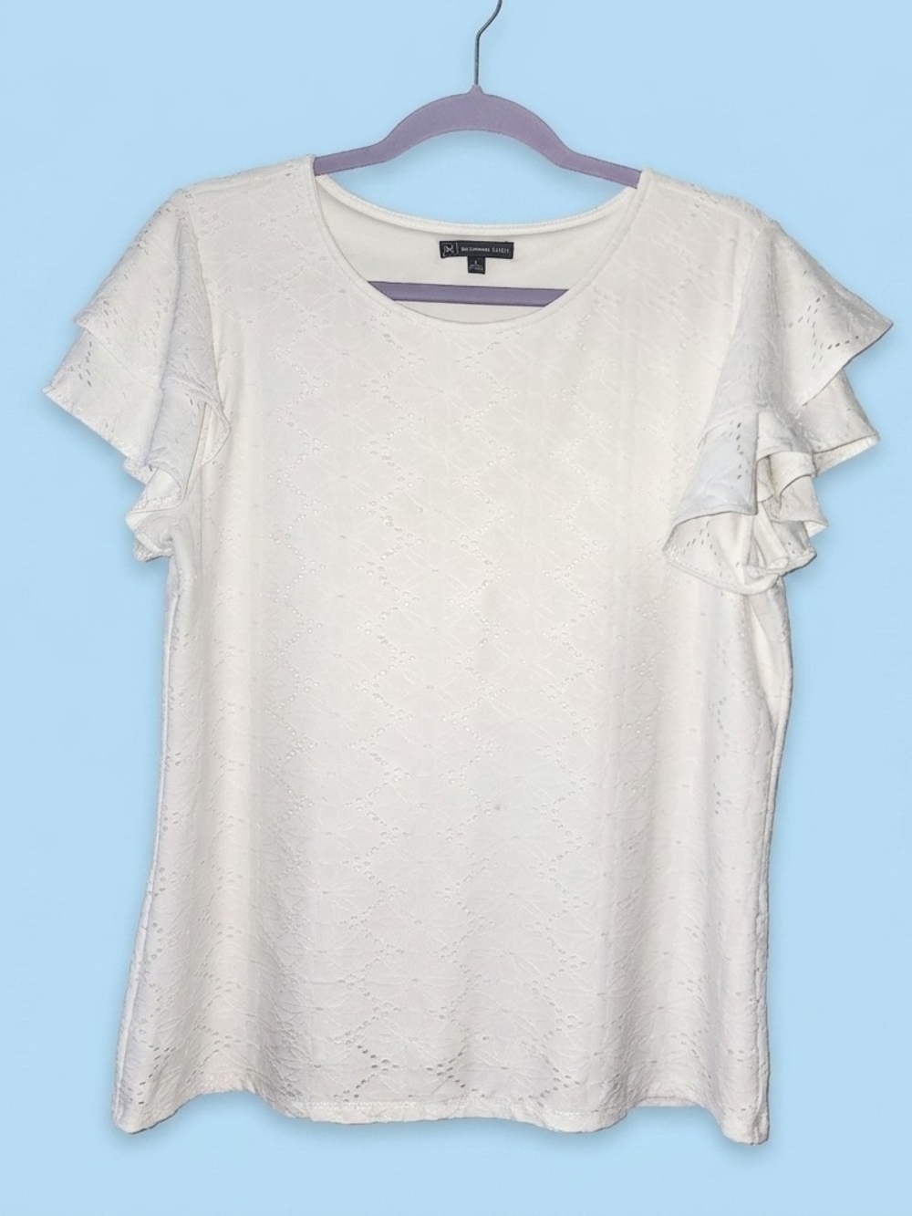 Adrianna Papell Ivory Eyelet Ruffle Sleeve Tee Size L